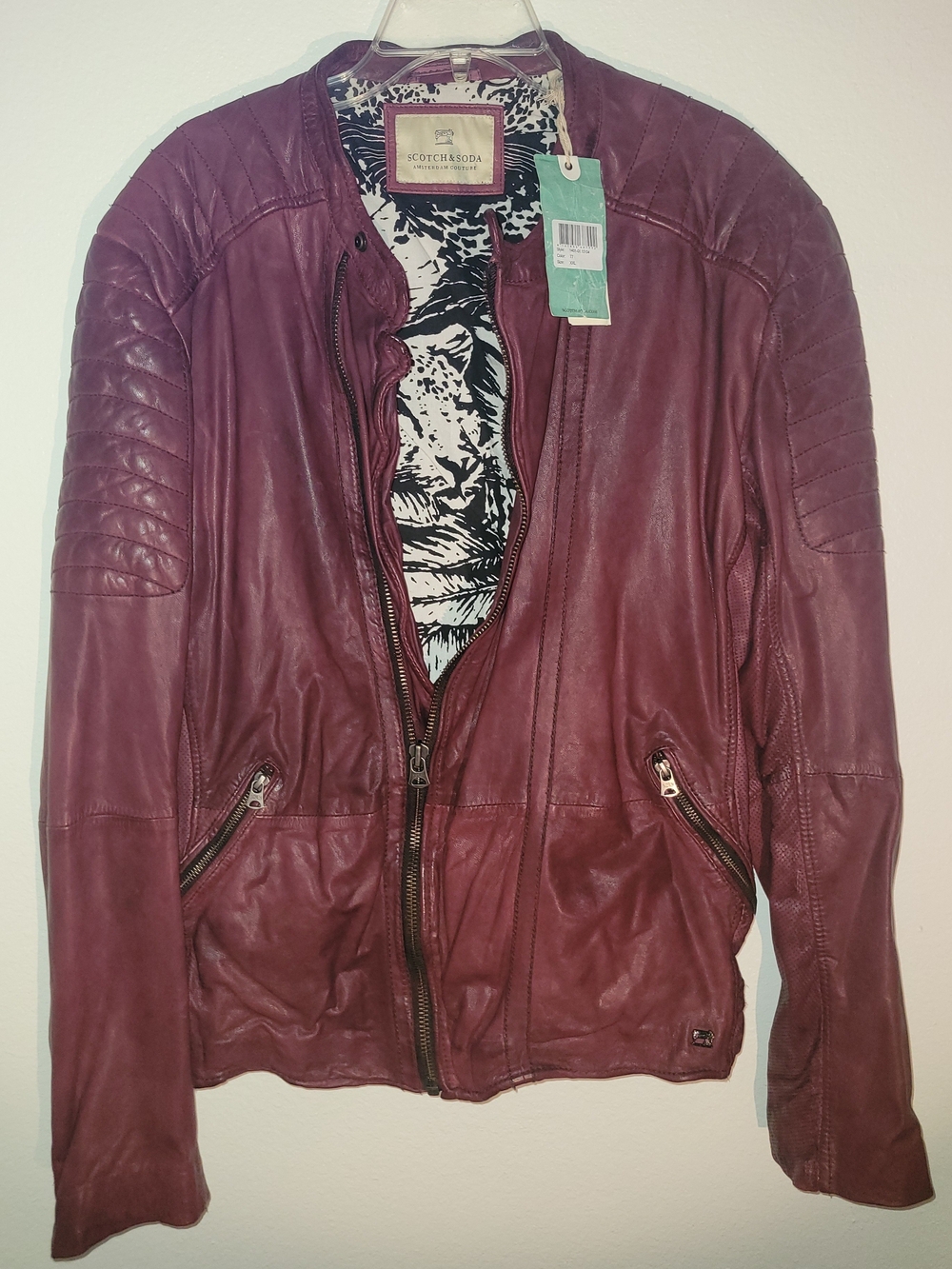 Scotch & Soda men's BurgundyVintage Leather Moto Jacket